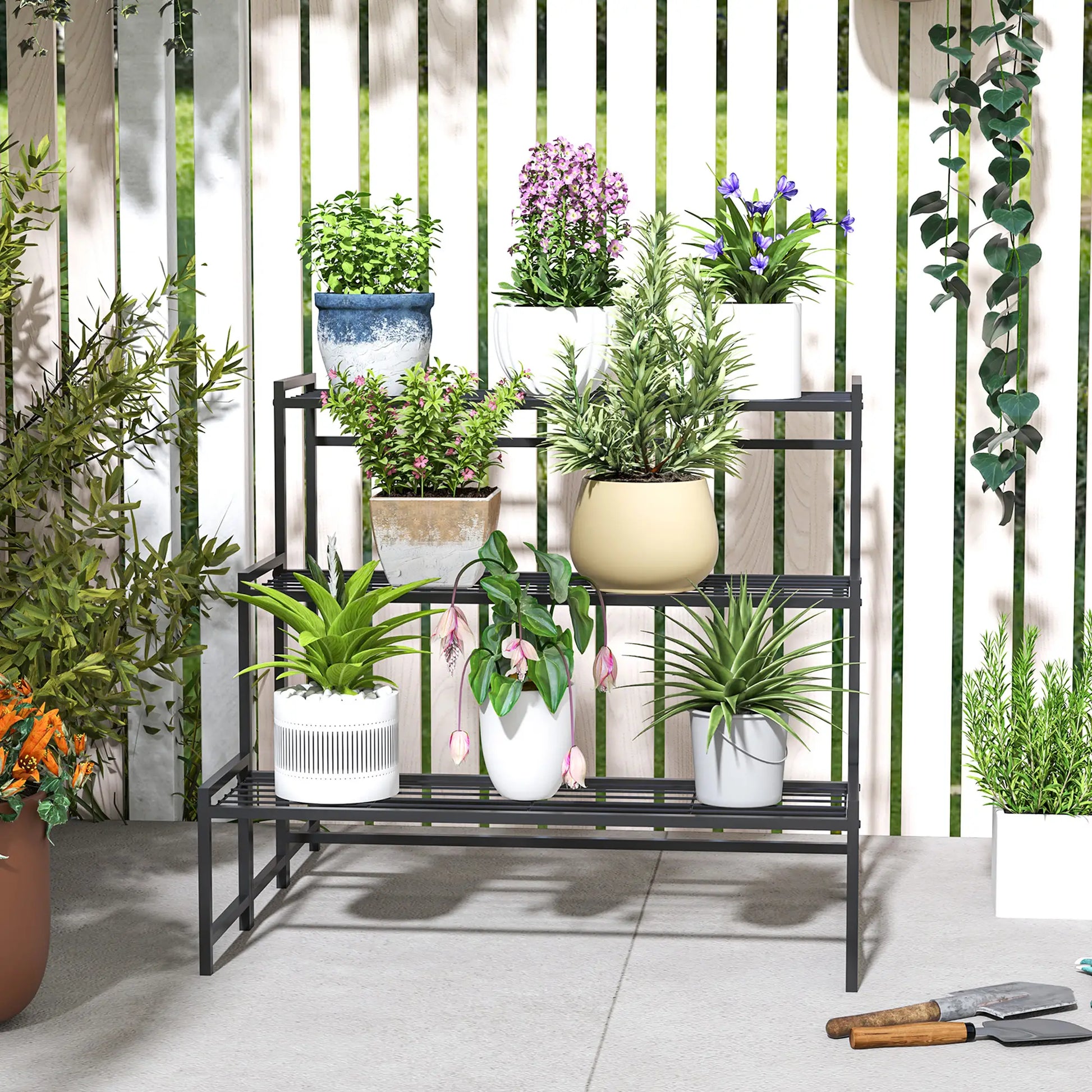 Nancy's Maxial Plantenrek - Bloemenstandaard - Plantenstandaard - Zwart - Staal - ± 75 x 70 x 65 cm