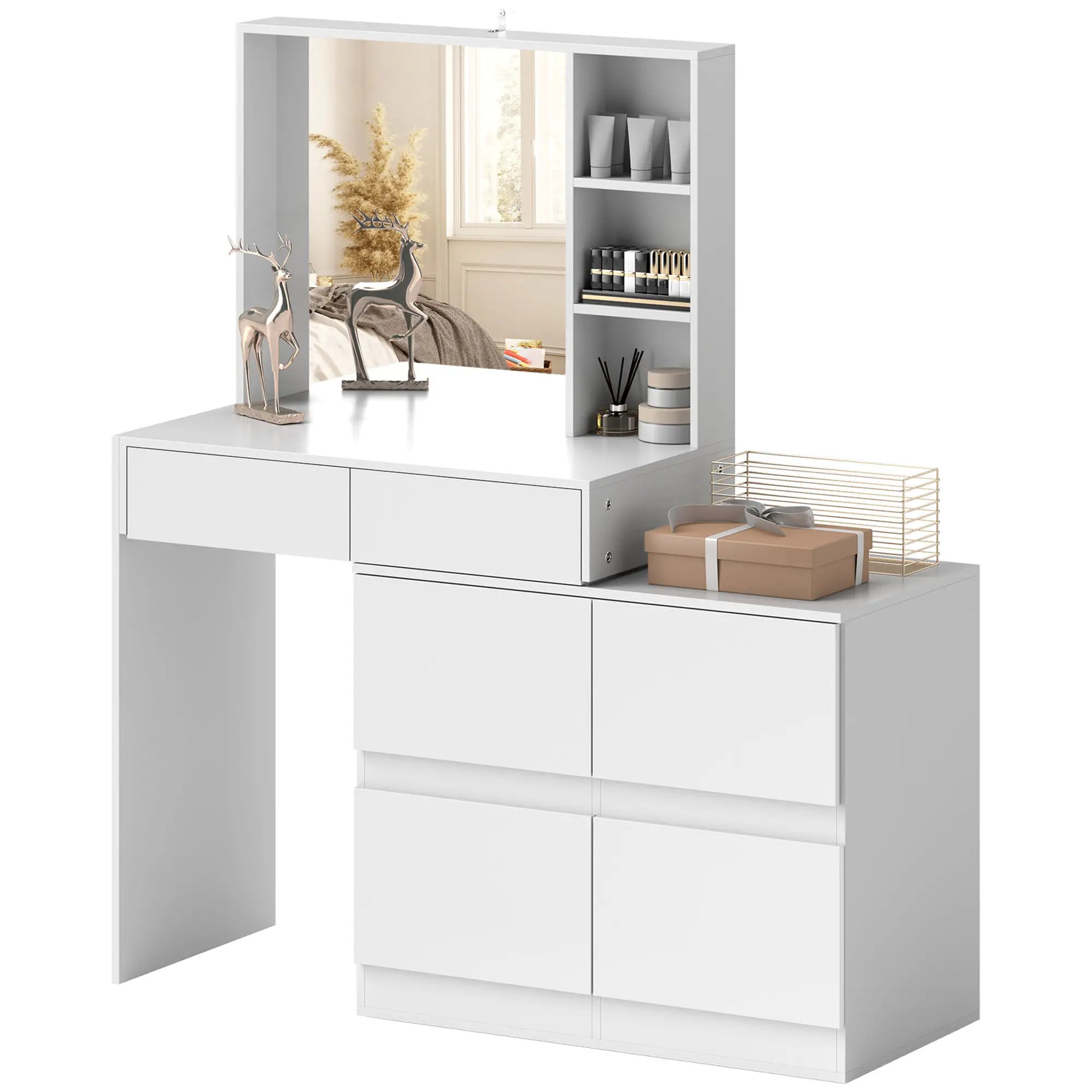 Nancy's Curtatone Kaptafel - Make Up Tafel met Spiegel - Wit - ± 70 x 40 x 120 cm