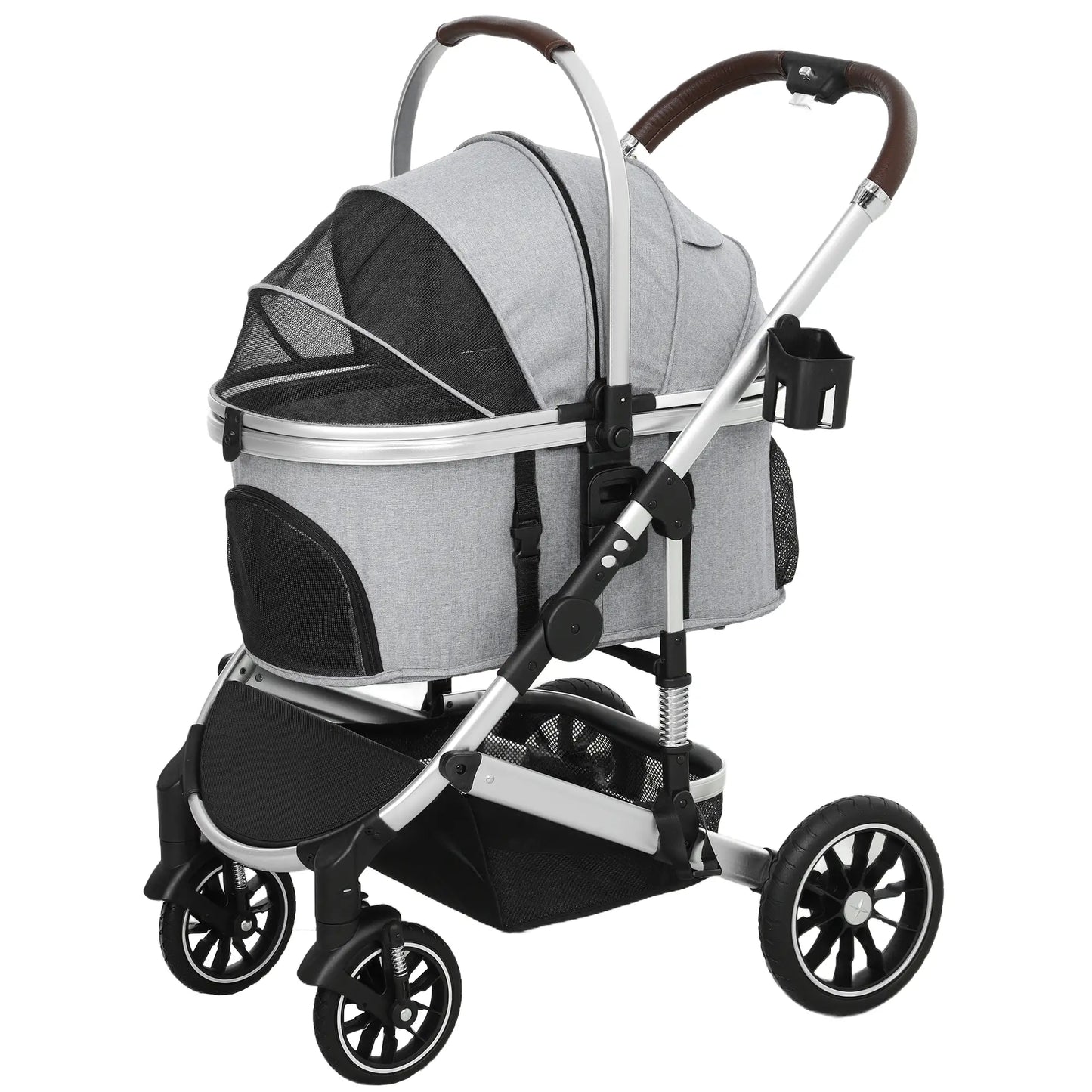 Nancy's Collazzone Reiswagen voor Huisdieren - Kattenbuggy - Hondenbuggy - Lichtgrijs / Zilver