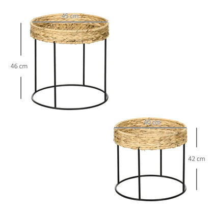 Nancy's Battipaglia Salontafel Set - Bijzettafel Set - Koffietafel - Hout / Zwart - Waterhyacint / Staal
