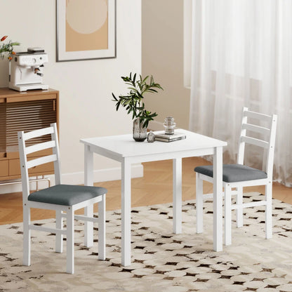 Nancy's Mirto Eettafel Rechthoekig met 2 Stoelen - Eetkamertafel - Keukentafel - Eettafel set - Wit / Grijs