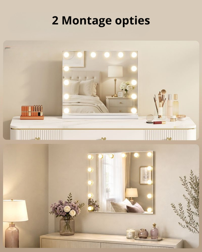 Nancy's Ternate Make-Up Spiegel - Hollywood Spiegel - Make Up Spiegel met Verlichting - Wit - 48 x 58 x 5,7 cm