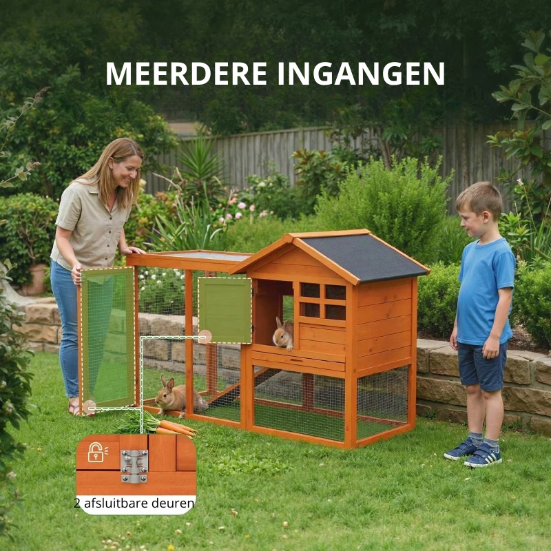 Nancy's Sondrio Konijnenhok - Dierenhok - Binnen en buiten - Sparrenhout - ± 125 x 60 x 90 cm