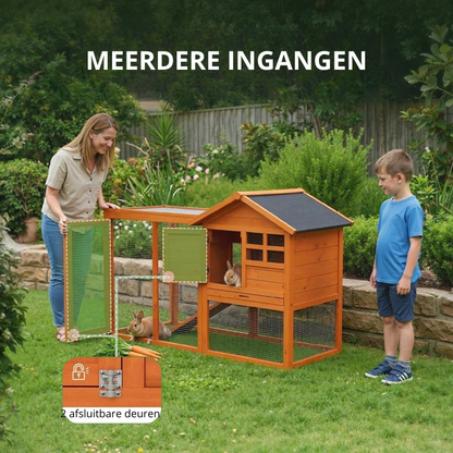 Nancy's Sondrio Konijnenhok - Dierenhok - Binnen en buiten - Sparrenhout - ± 125 x 60 x 90 cm
