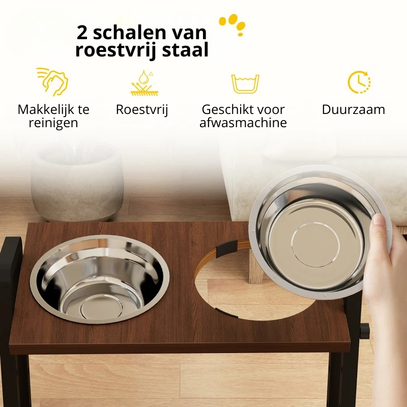 Nancy's Pescara Voerbank - Hondenvoerbak - Drinkbak - In hoogte verstelbaar - Zwart / Bruin - ± 50 x 25 x 35 cm