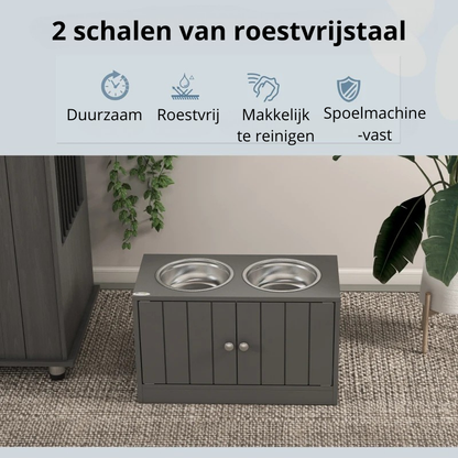 Nancy's Nichelino Voerbak voor Honden - Drinkbak - Voerstation - Met kastruimte - Grijs - ± 60 x 30 x 35 cm