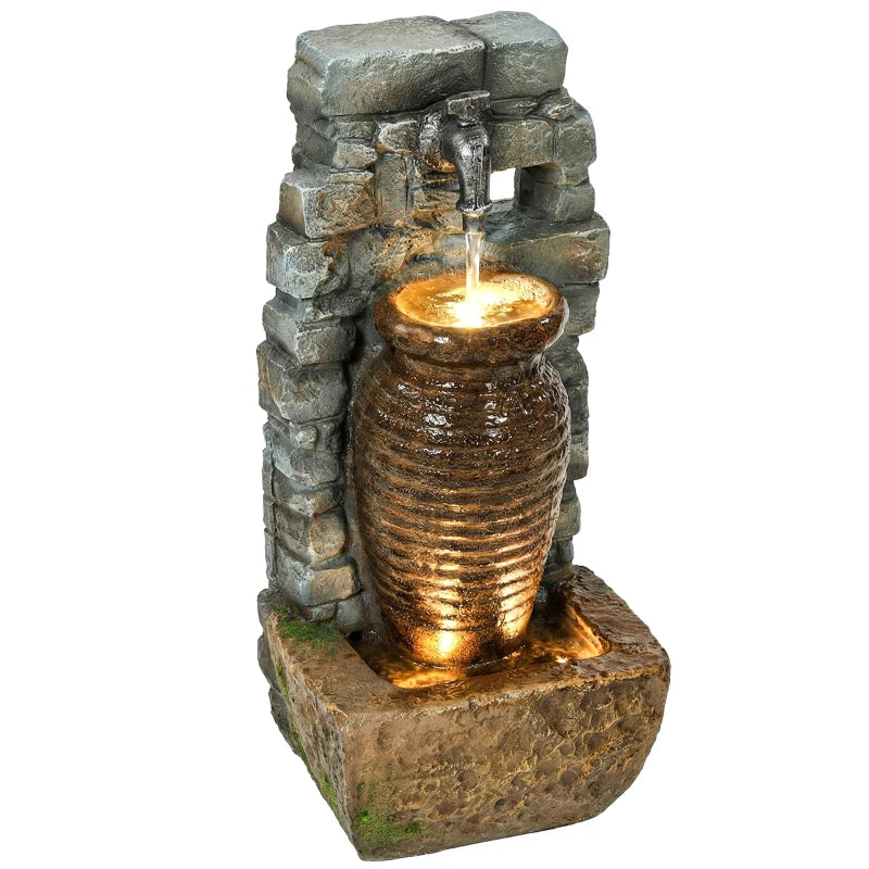 Nancy's Suvereto Fontein - Tuinfontein - Instelbare Waterstroom - LED-Verlichting - Hars