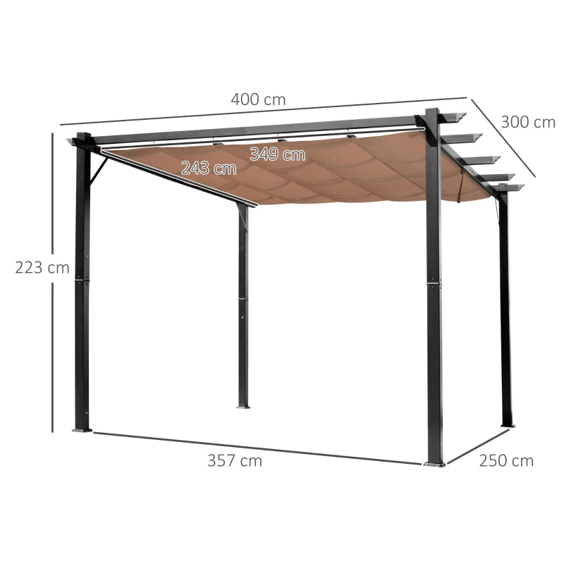 Nancy's Sulmona Pergola - Tuinpaviljoen - Uitschuifbare luifel - Grijs / Bruin - ± 300 x 400 x 225 cm
