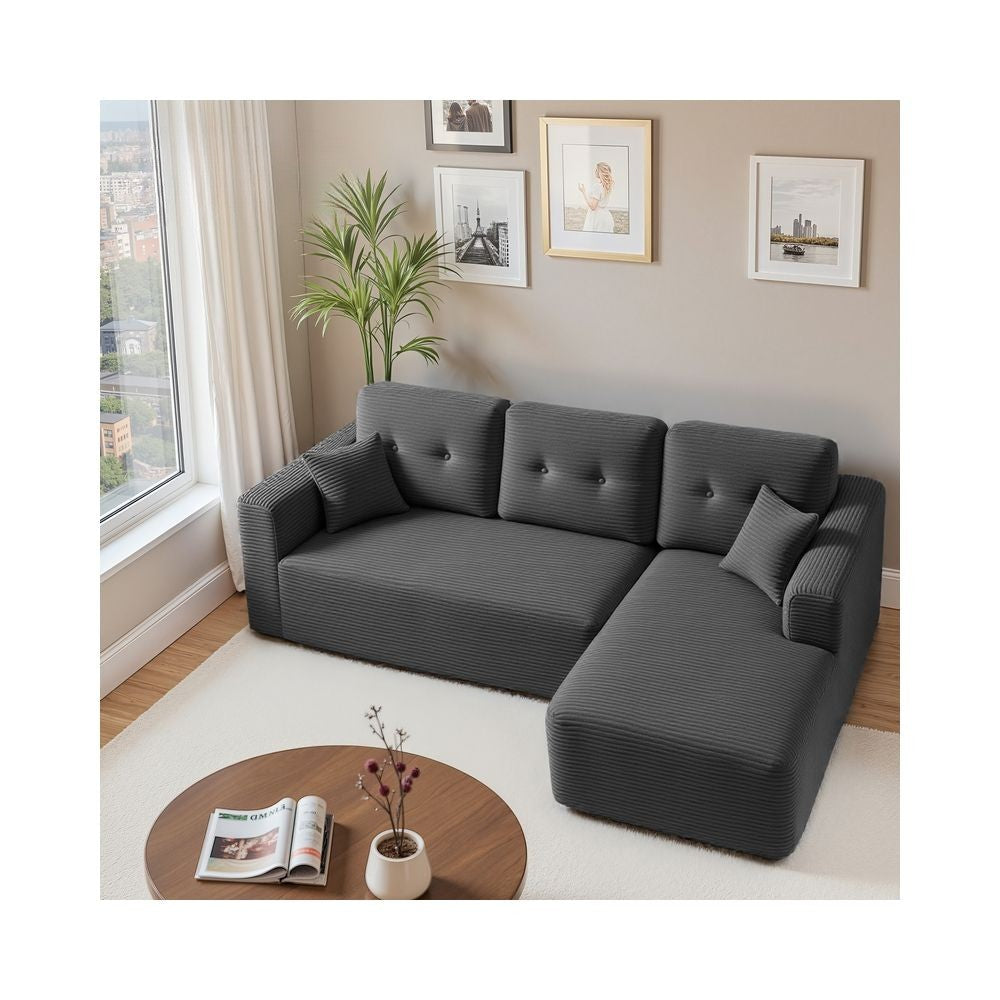 Nancy's Potenza Hoekbank - Modulaire bank - Chaise longue rechts - Grijs - Corduroy - ± 245 x 150 x 75 cm
