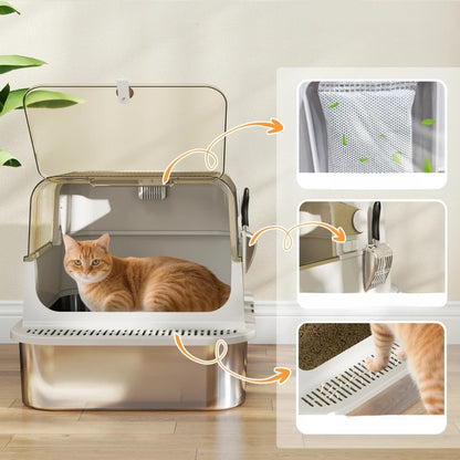 Nancy's Misurina Kattenbak - Kattentoilet - Katten wc - RVS / Grijs - ± 70 x 50 x 45 cm