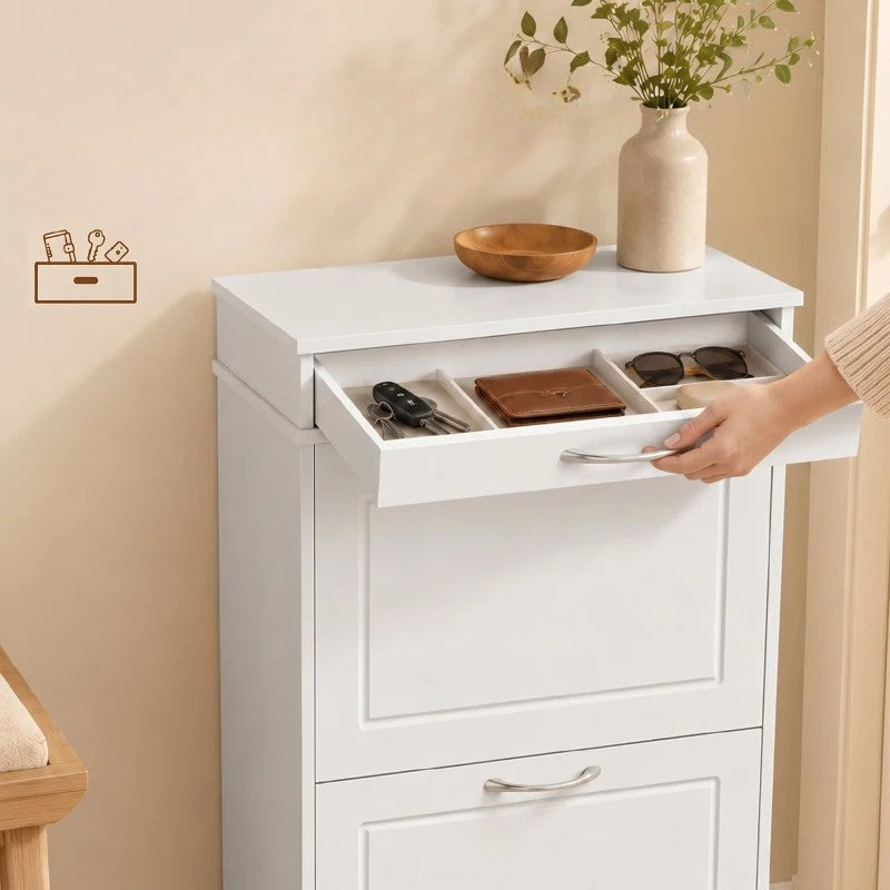 Nancy's Telese Schoenenkast - Opbergkast voor schoenen - Verstelbare indeling - Wit - MDF - ± 55 x 25 x 90 cm