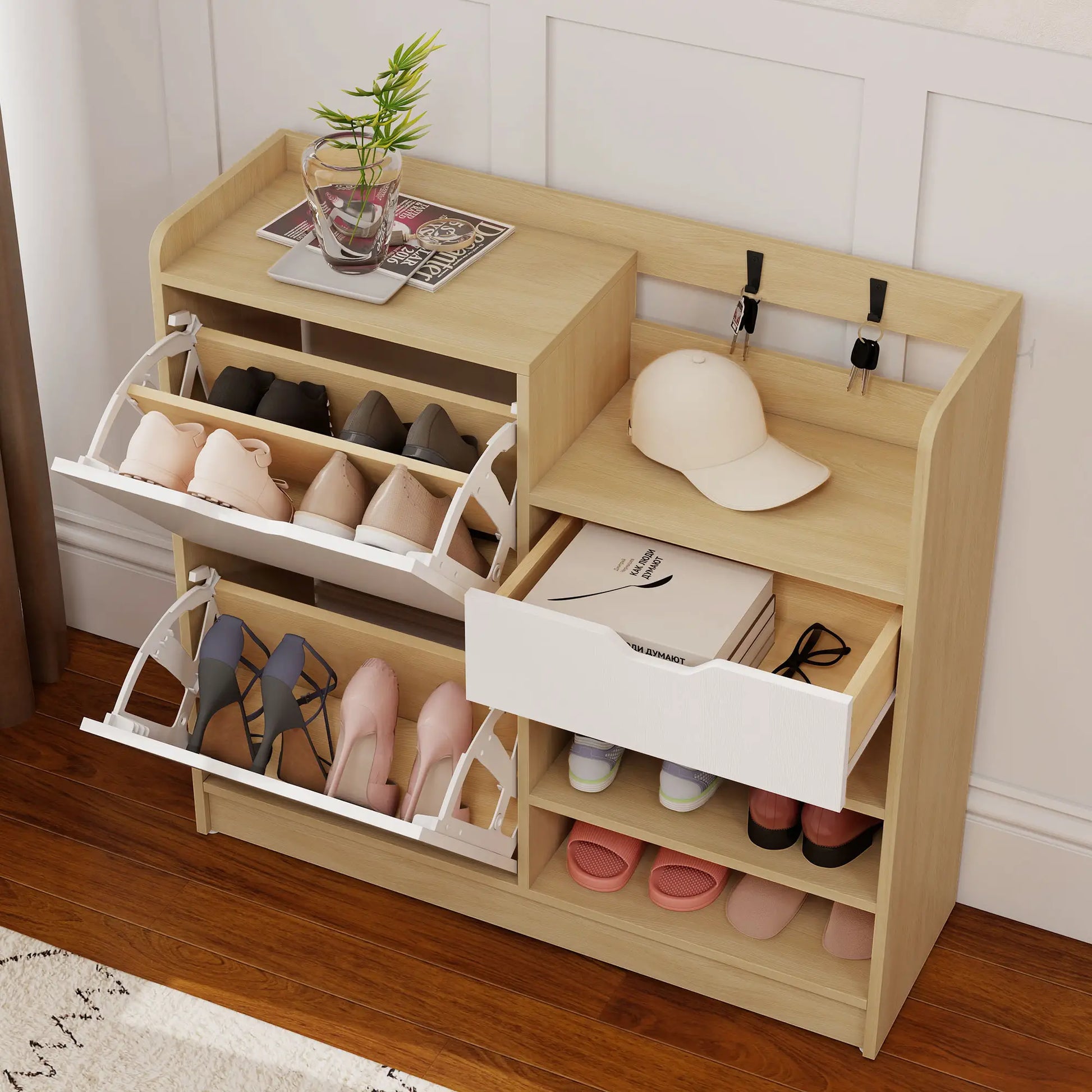 Nancy's Maleo Schoenenkast - Opbergkast voor schoenen - Schoenenrek - Naturel - ± 90 x 30 x 90 cm