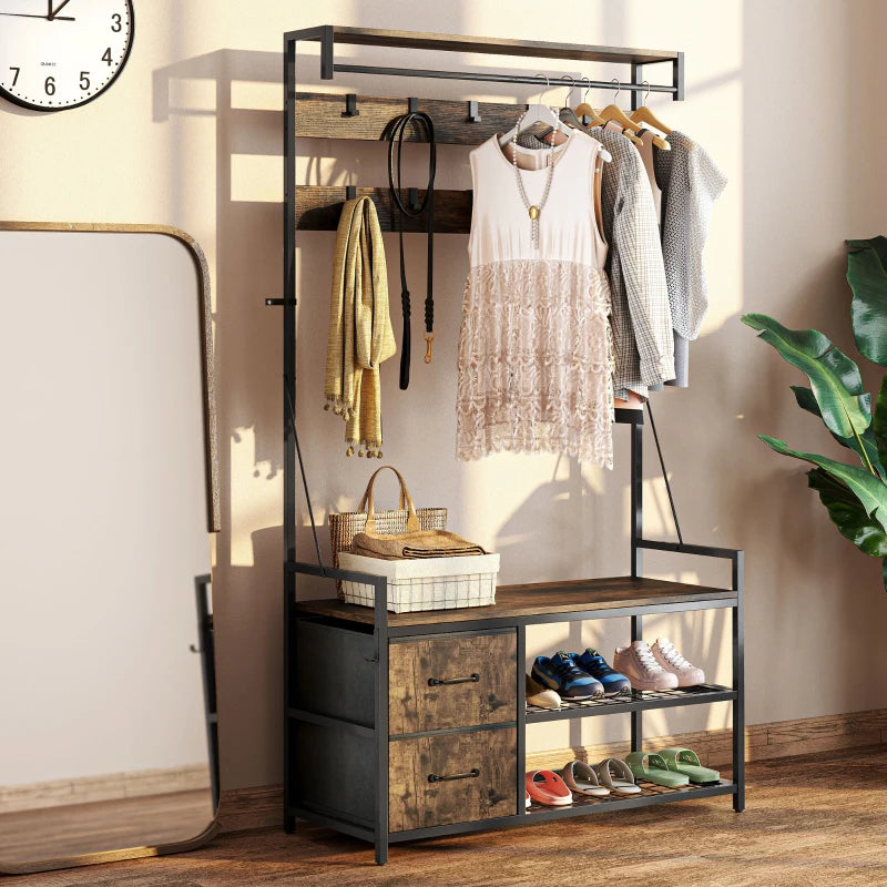 Nancy's Montedinove Wandgarderobe - Kledingrek - Schoenenrek - Garderobe - Bruin / Zwart - ± 100 x 40 x 180 cm