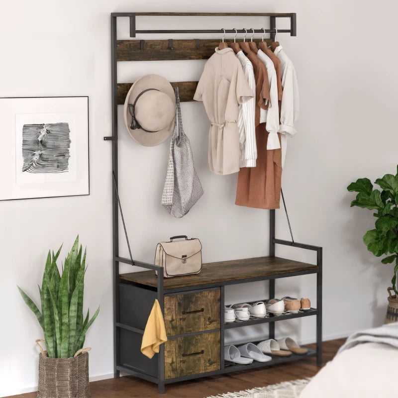 Nancy's Montedinove Wandgarderobe - Kledingrek - Schoenenrek - Garderobe - Bruin / Zwart - ± 100 x 40 x 180 cm