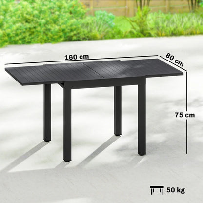 Nancy's Roccaraso Tuintafel - Buitentafel - Eettafel voor buiten - Uitschuifbaar - Zwart - Aluminium - 160/80 x 80 x 75 cm