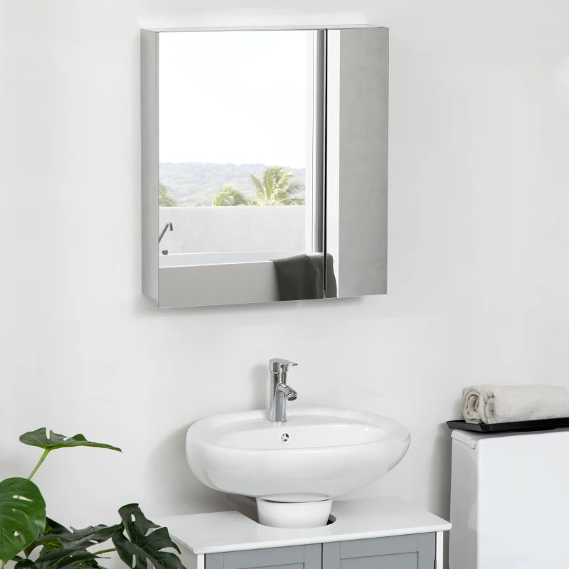 Nancy's Varzielas Spiegelkast - Badkamerkast - Badkamerspiegel - Zilver - ± 55 x 15 x 60 cm
