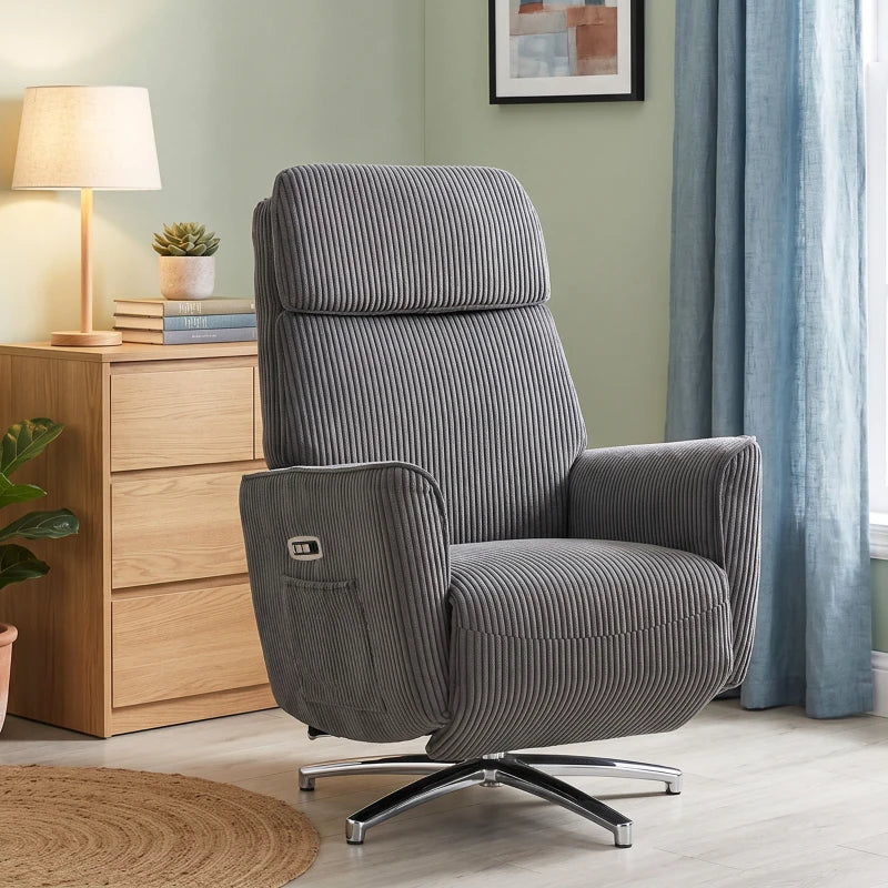 Nancy's Tarzo Elektrische Fauteuil - Relaxfauteuil - Relaxstoel - Draaibaar - Donkergrijs / Zilver - Corduroy Look