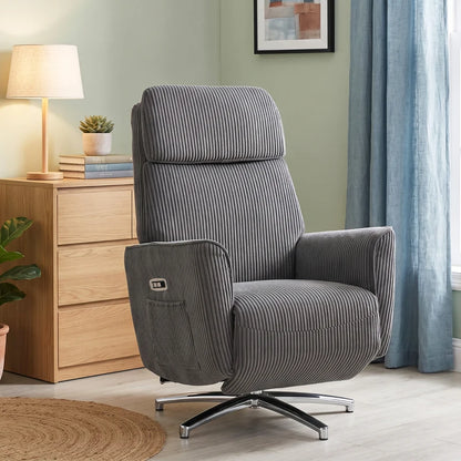 Nancy's Tarzo Elektrische Fauteuil - Relaxfauteuil - Relaxstoel - Draaibaar - Donkergrijs / Zilver - Corduroy Look