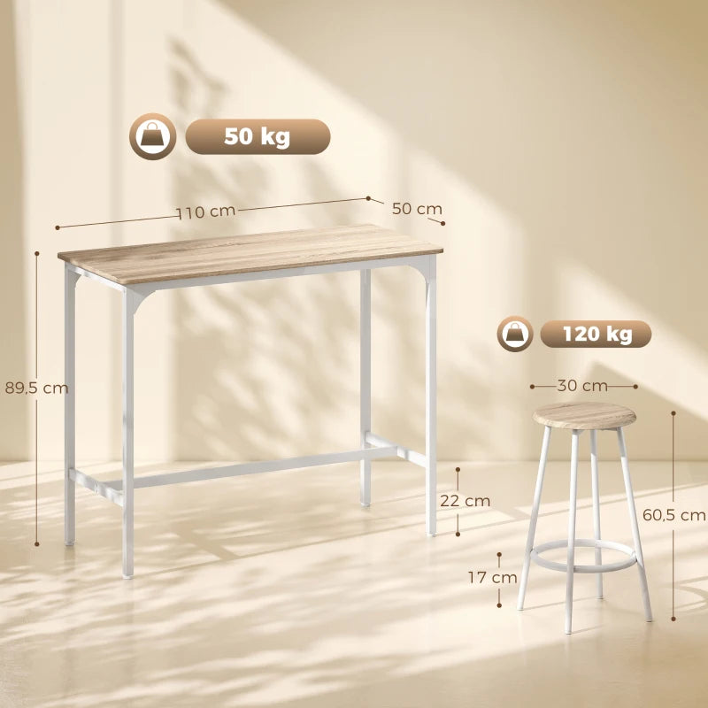 Nancy's Trecase Bartafel Set - Barset - 5-Delige Set - Ruimtebesparend - Eiken / Wit