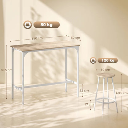 Nancy's Trecase Bartafel Set - Barset - 5-Delige Set - Ruimtebesparend - Eiken / Wit