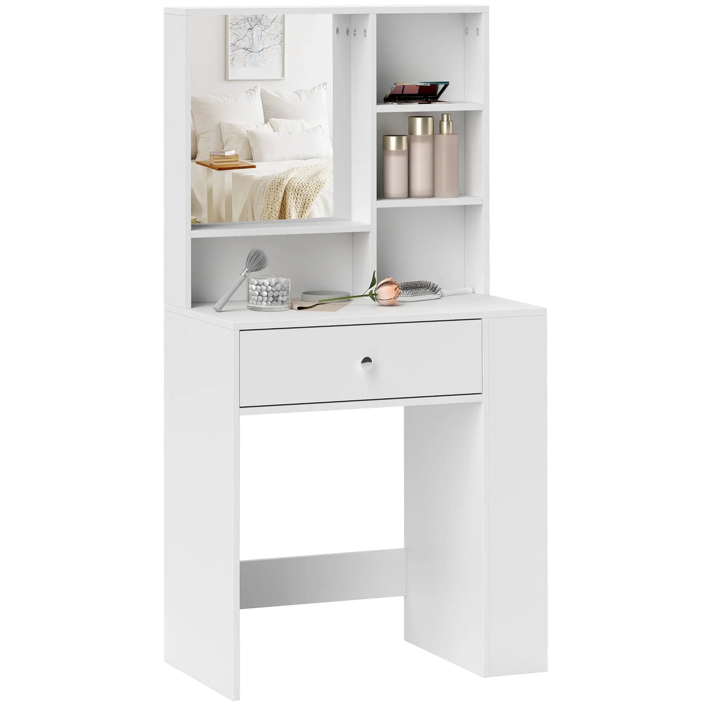 Nancy's Fidenza Kaptafel - Make Up Tafel - Cosmeticatafel - Met Spiegel - Wit - ± 70 x 40 x 135 cm