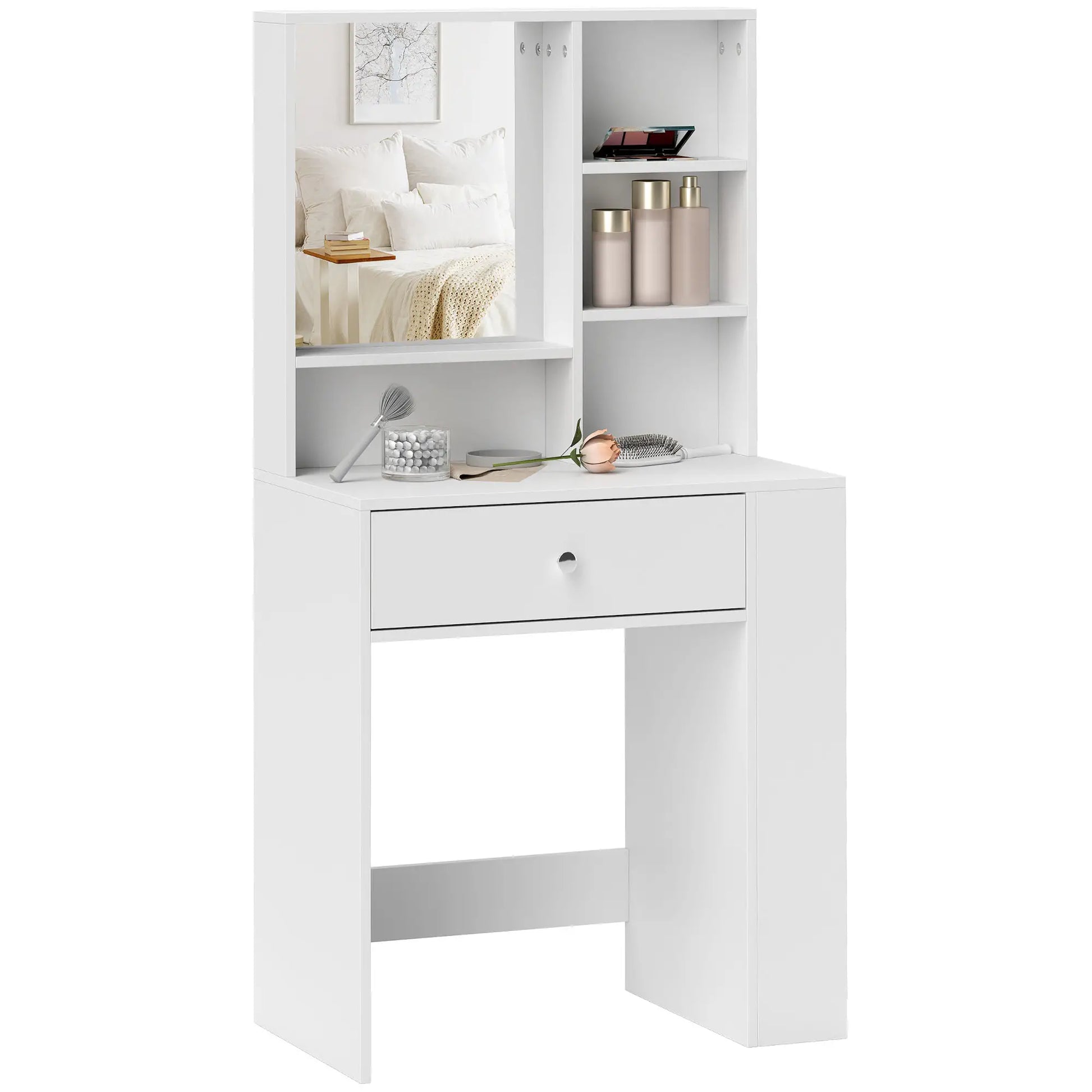 Nancy's Fidenza Kaptafel - Make Up Tafel - Cosmeticatafel - Met Spiegel - Wit - ± 70 x 40 x 135 cm