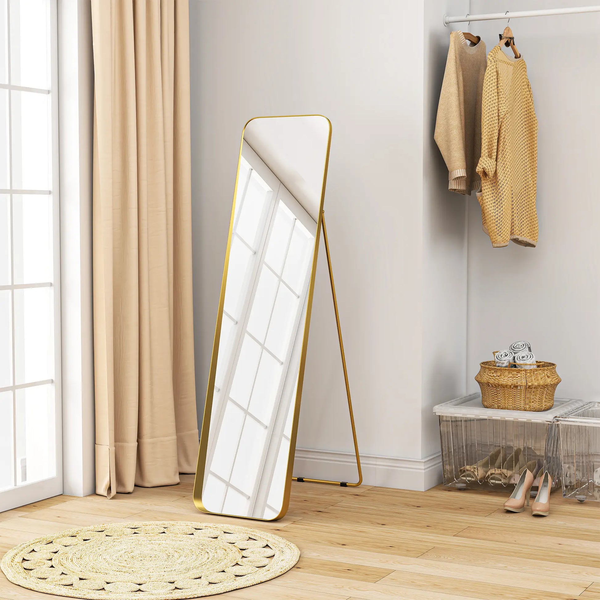 Nancy's Lisio Staande Spiegel - Kledingspiegel - Passpiegel - Goud - 40 x 160 cm