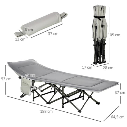 Nancy's Zamora Campingbed - Stretcher - Veldbed - Grijs - ± 190 x 65 x 55 cm