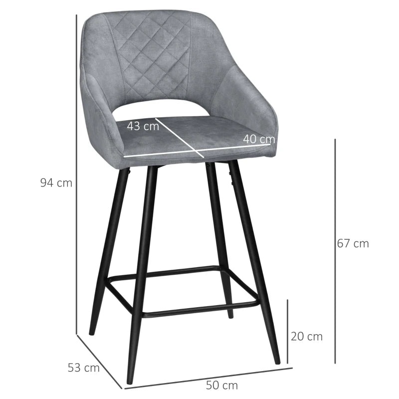 Nancy's Campia Barkrukken - Barstoelen - Set van 2 - Grijs - Fluweel - 50 x 53 x 94 cm
