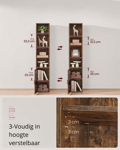 Nancy's Mesola Boekenkast - Opbergkast - Staande kast - Vintage Bruin - ± 30 x 25 x 175 cm