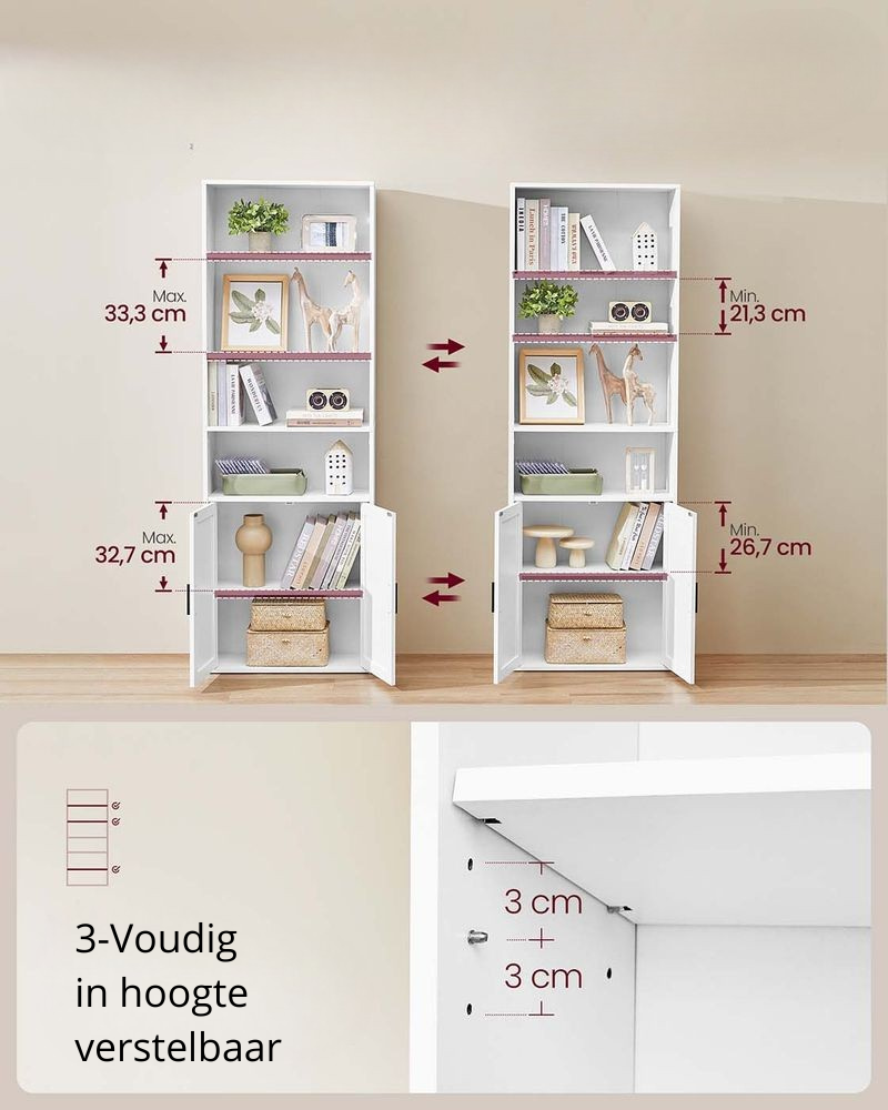 Nancy's Metaponto Boekenkast - Opbergkast - Staande kast - Wit - ± 60 x 25 x 175 cm