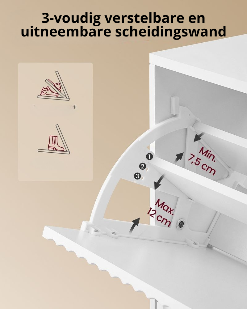 Nancy's Povo Schoenenkast - Schoenen opbergen - Geribbelde deuren - Wit - ± 80 x 25 x 125 cm