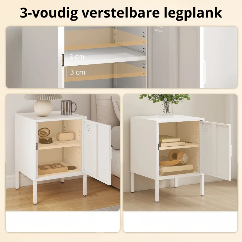 Nancy's Pedemonte Nachtkastje - Bijzettafeltje - Wit - Staal - ± 40 x 40 x 55 cm