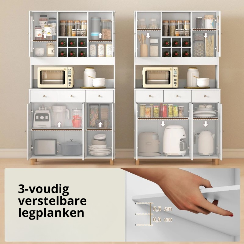 Nancy's Paterno Keukenkast - Opbergkast - Buffetkast - Wit - 100 x 40 x 180 cm