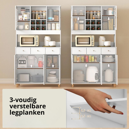 Nancy's Paterno Keukenkast - Opbergkast - Buffetkast - Wit - 100 x 40 x 180 cm