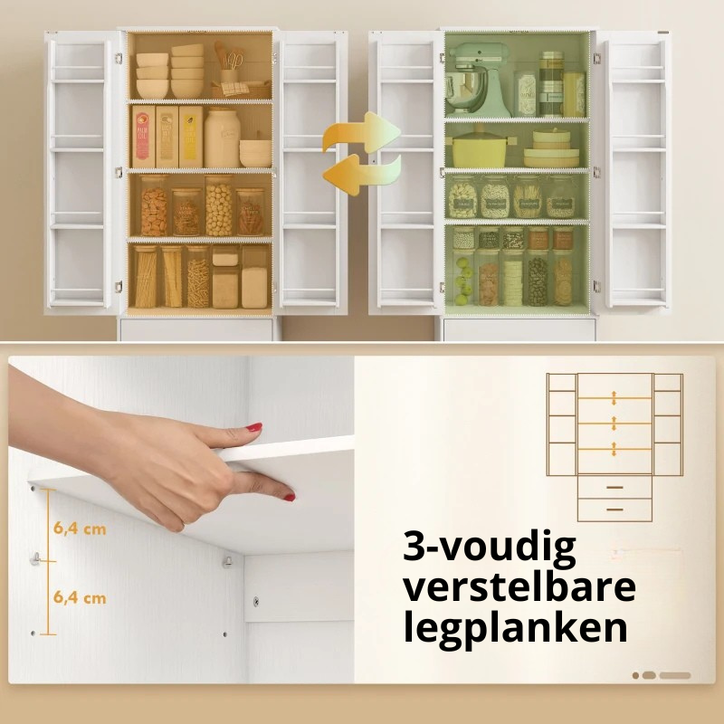 Nancy's Pattada Keukenkast - Buffetkast - Opbergkast - Vitrinekast - Wit - ± 60 x 40 x 160 cm