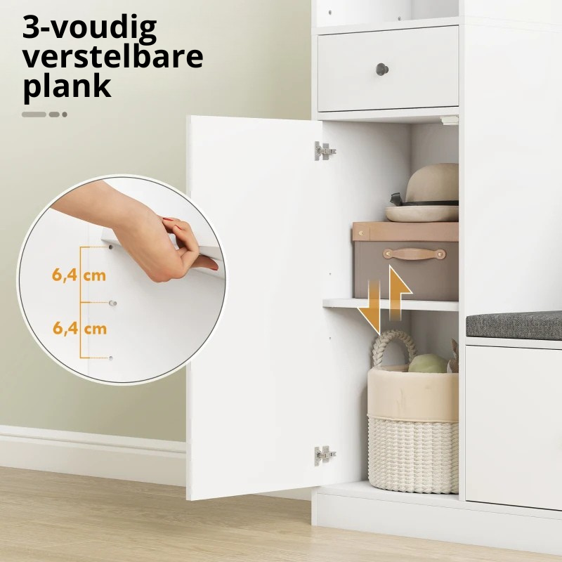 Nancy's Paularo Wandgarderobe - Kledingrek - Garderobekast - Wit / Grijs - 100 x 30 x 180 cm