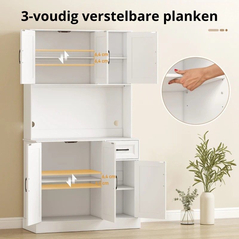 Nancy's Piode Keukenkast - Opbergkast - Voorraadkast - Wit - ± 100 x 40 x 180 cm