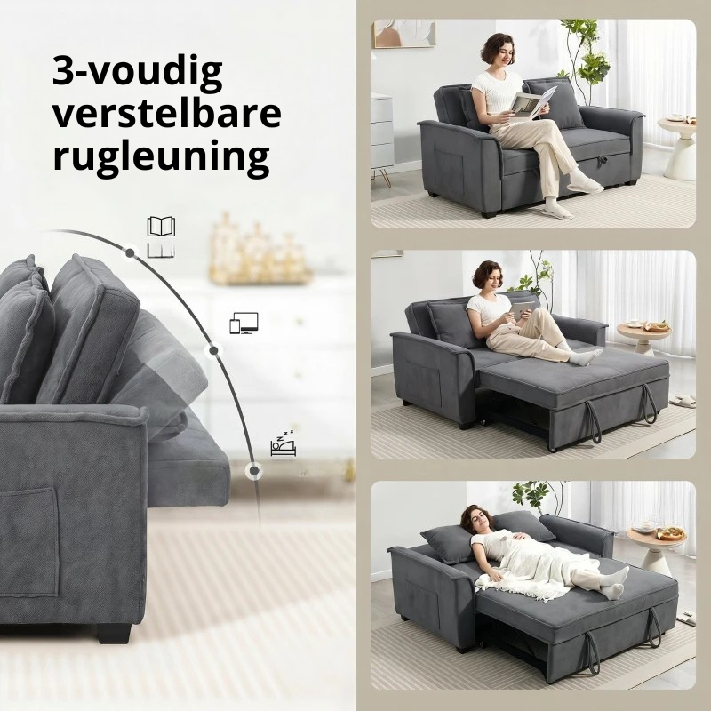 Nancy's Spresiano Slaapbank - Ligbank - Logeerbed - Grijs / Zwart - Chenille Look