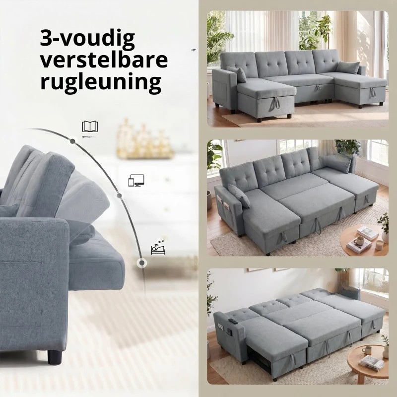 Nancy's Stagno Slaapbank - Logeerbed - Ligbank - Grijs - Linnen