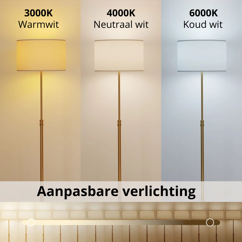 Nancy's Paese Vloerlamp - Staande lamp - In hoogte verstelbaar - Goud / Crèmewit