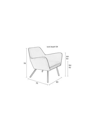 Nancy's Naranja Lounge Chair - Industrieel - Groen - Fluweel, Strijk, Multiplex - 76 cm x 80 cm x 78 cm