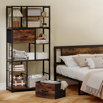 Nancy's Ovaro Boekenkast - Opbergkast - Open vakken en laden - Bruin / Zwart - ± 70 x 30 x 150 cm