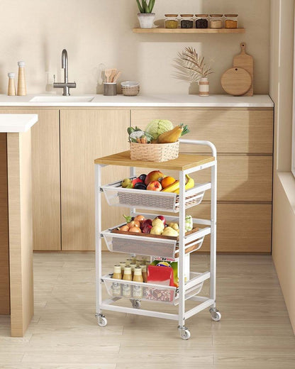 Nancy's Olbia Keukentrolley - Serveerwagen - Keukenrek - Eikenhout / Wit - ± 40 x 30 x 75 cm
