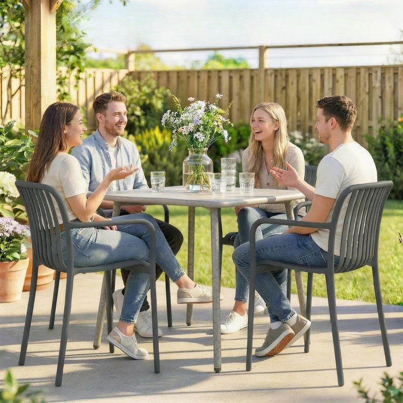 Nancy's Sistiana Tuinstoelen - Set van 4 - Terrasstoelen - Buitenstoelen - Donkergrijs - Kunststof