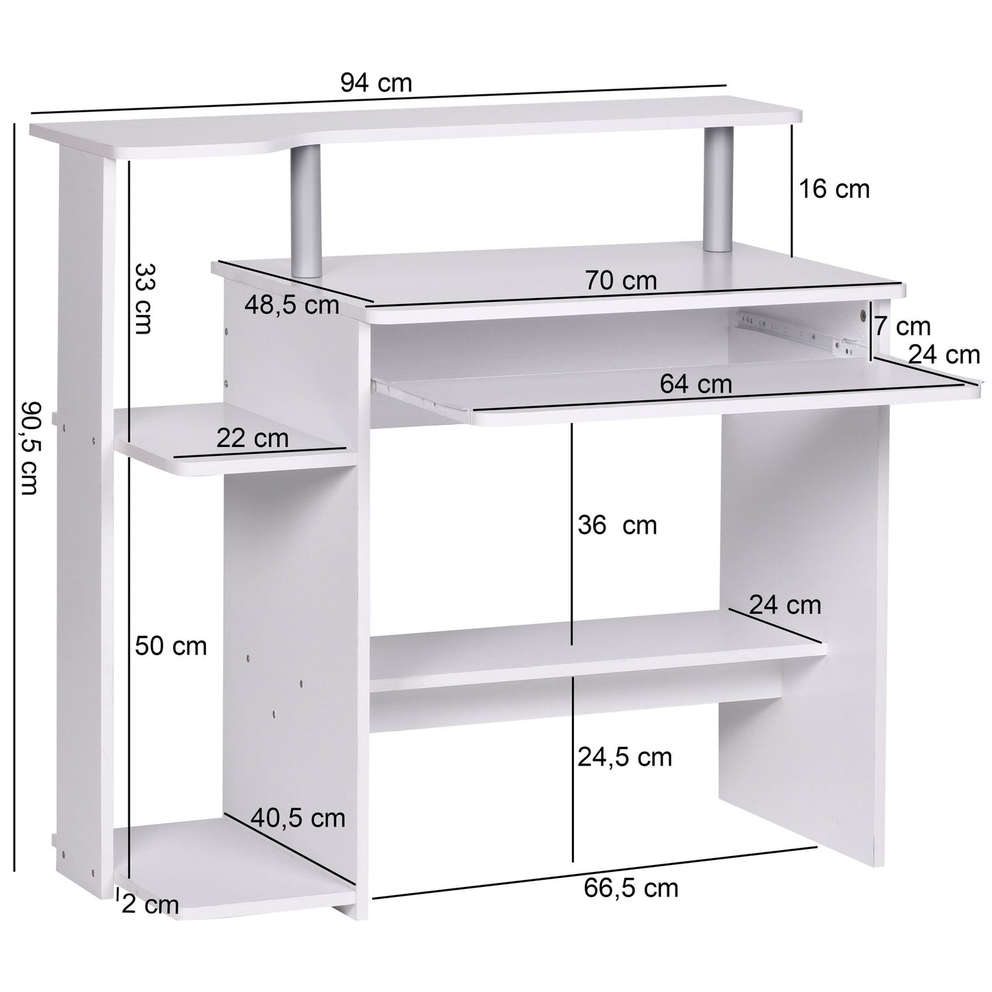 Nancy's Flatiron District Bureau - Computertafel - Computerbureau - Wit - ± 95 x 50 x 90 cm
