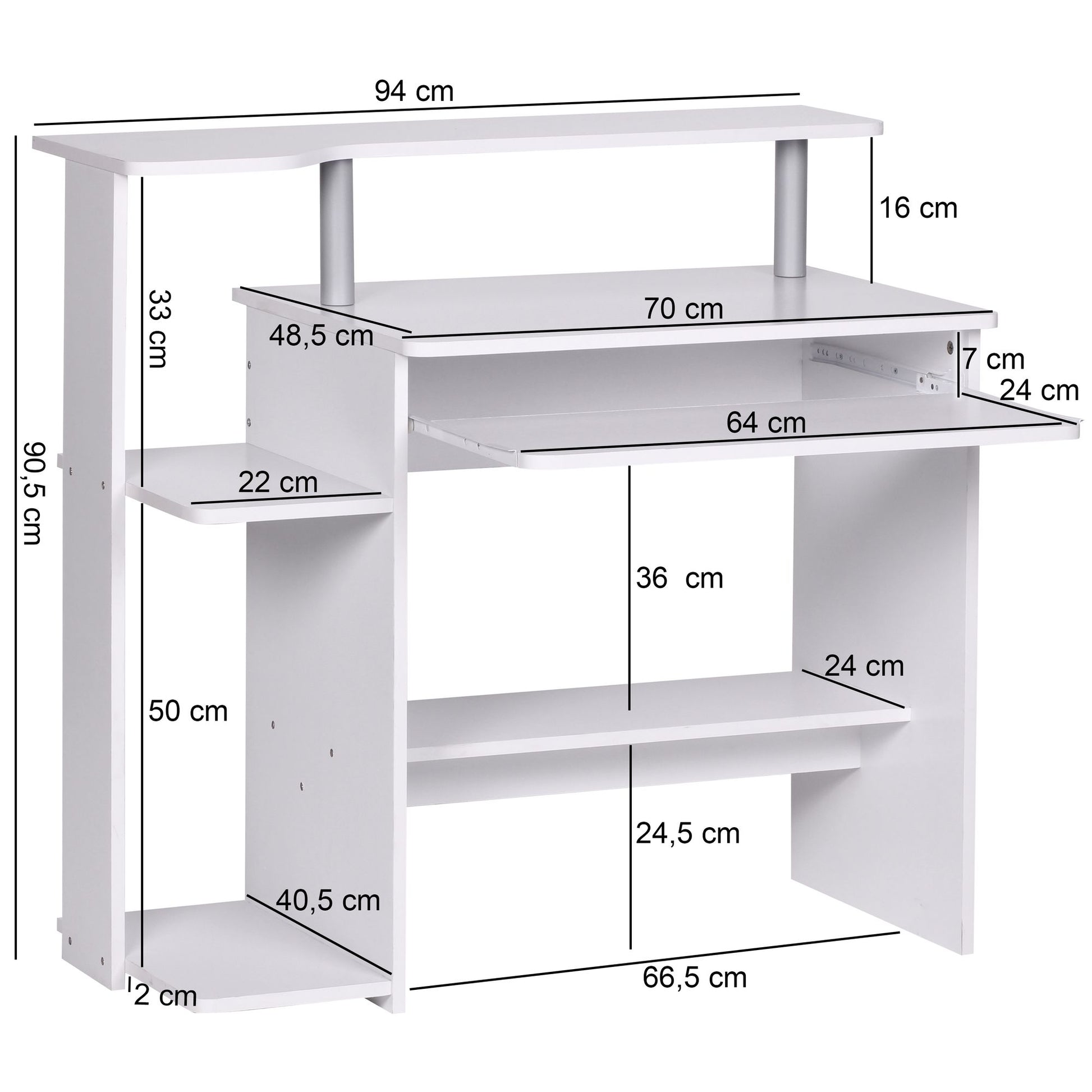 Nancy's Flatiron District Bureau - Computertafel - Computerbureau - Wit - ± 95 x 50 x 90 cm