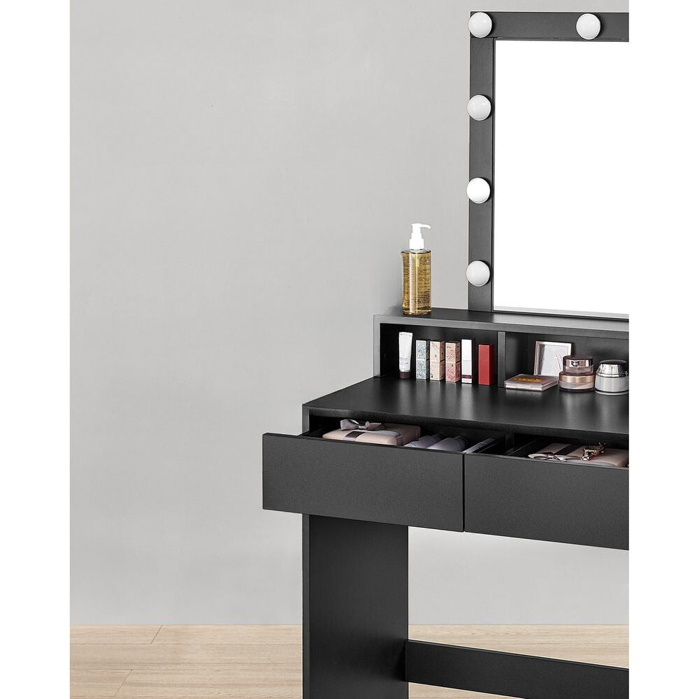 Nancy's Macal Make Up Tafel Met Spiegel en Licht - Kaptafel - Make-up Tafel - Zwart - 80 x 40 x 145 cm