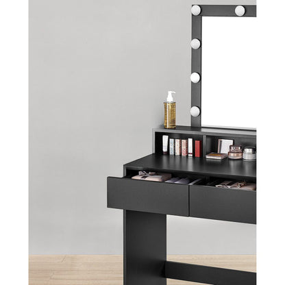 Nancy's Macal Make Up Tafel Met Spiegel en Licht - Kaptafel - Make-up Tafel - Zwart - 80 x 40 x 145 cm