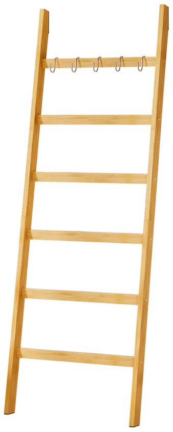 Nancy's Eleganca Handdoekladder - Handdoekrek - Decoratieve Ladder met 5 Ophanghaakjes - Bamboe - 60 x 170 cm